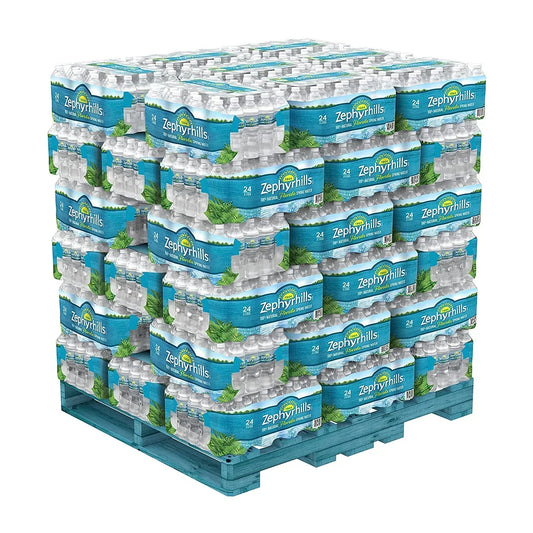 Close-up of Zephyrhills Natural Spring Water 16.9 oz bottles in branded packaging, emphasizing label details and clear plastic design.